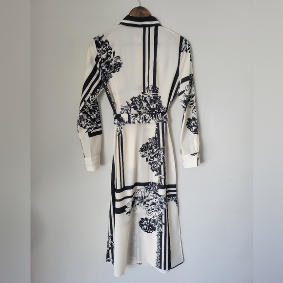 SOLD!!! Shein Black and Cream Stripe and Flower Patterned Midi Dress - Picture 4 of 9